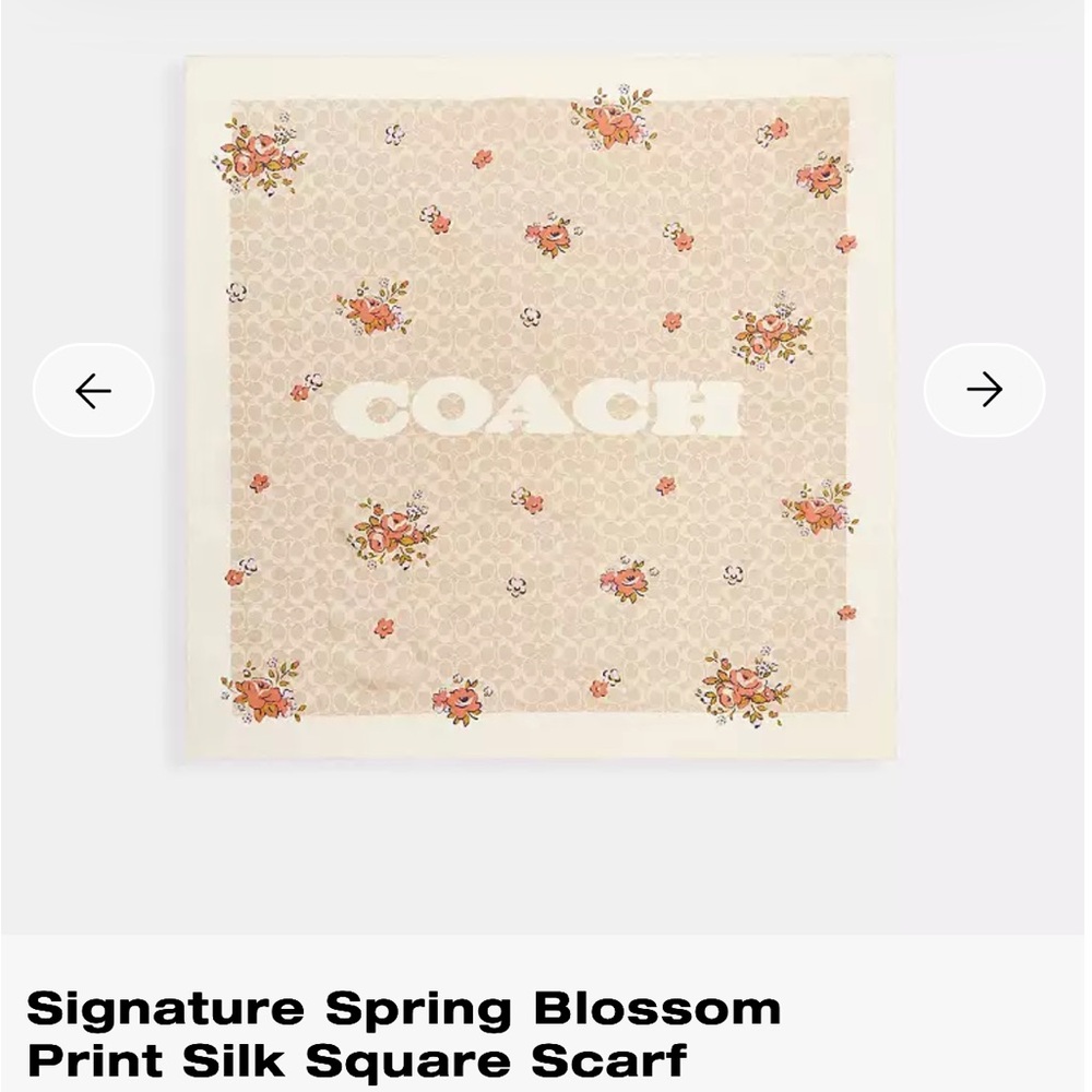 COACH Signature Spring Blossom Silk Square Scarf Sand/Pink